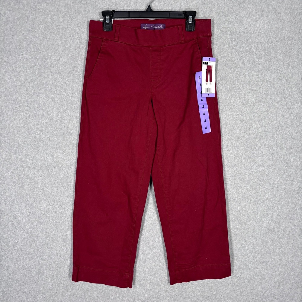 NEW Gloria Vanderbilt Pull On Wide Leg Crop Pants 4 Burgundy Smoothing Slimming